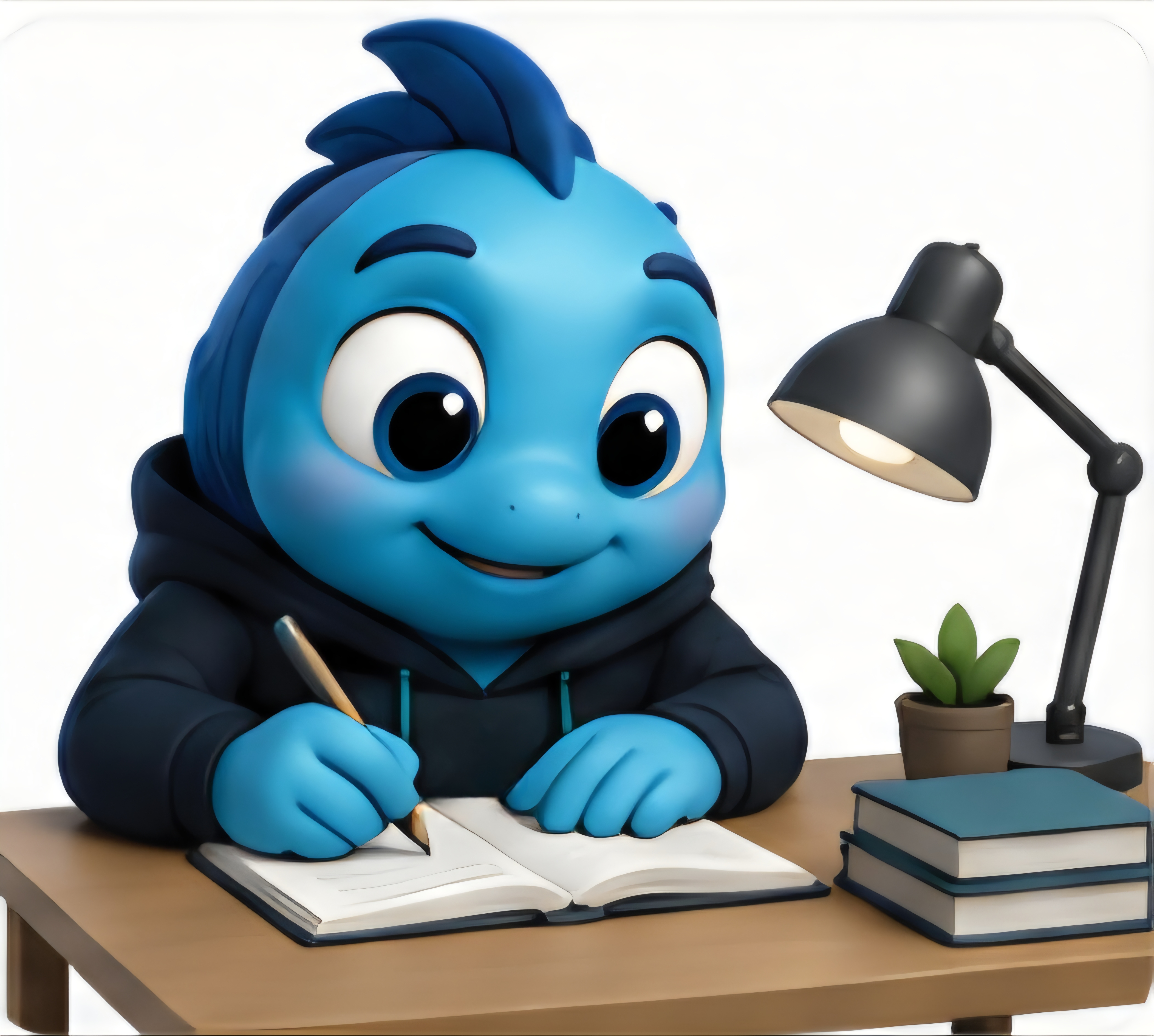 Mero estudia en su escritorio